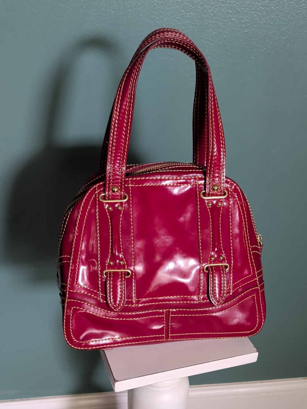 Maxx New York Red Patent Leather Bowling Satchel Bag EUC Y2K - Picture 2 of 16